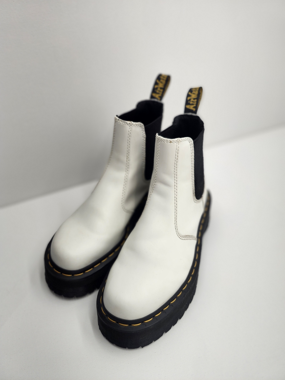 Dr. Martens 2976 Quad Platform Chelsea Boots White Leather Women's US 7 EU 38